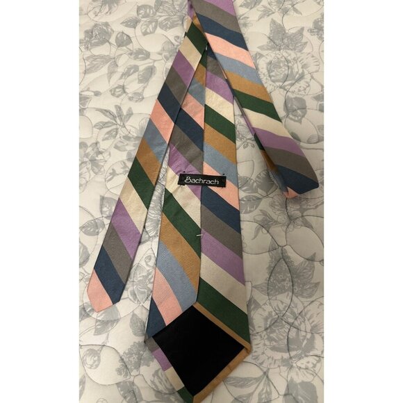 Bachrach Mens Multicolor Striped Silk Tie Made In USA - Picture 3 of 4